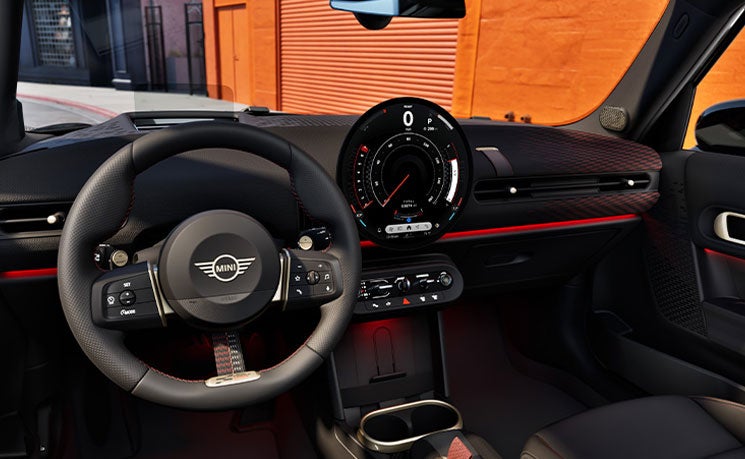 Interior image of steering wheel, dashboard and entertainment of 2026 Cooper S 4 Door