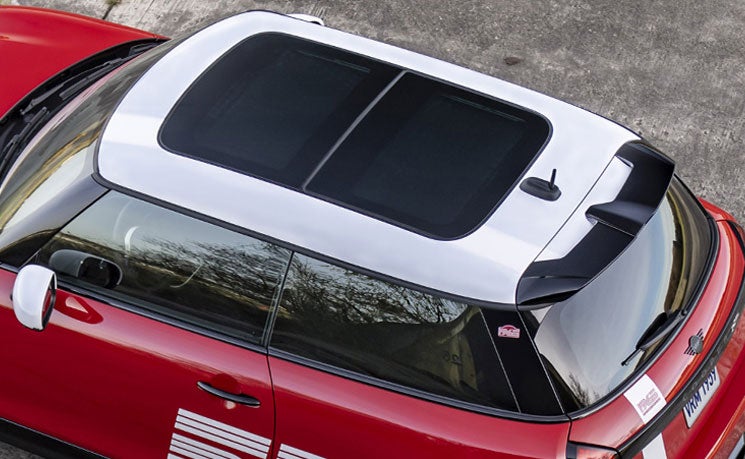 Overhead view 2026 JCW 2 Door roof and mirror caps.