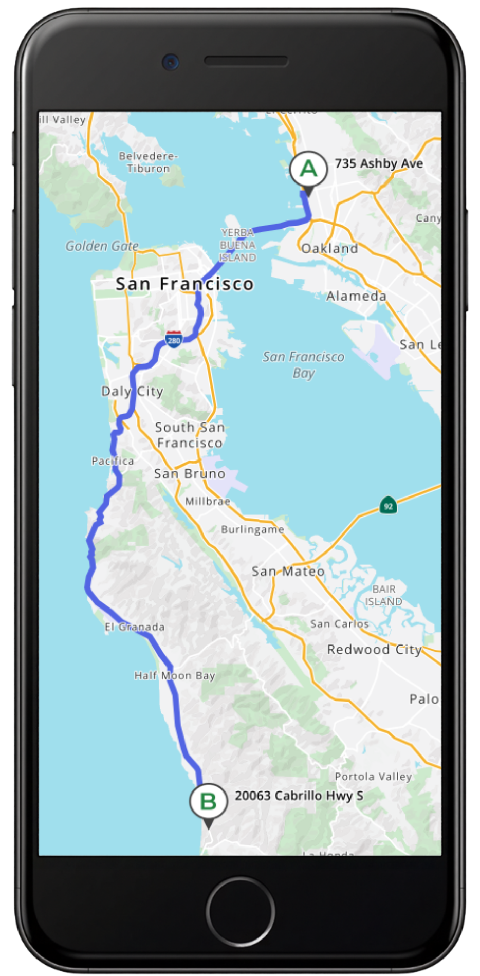 MINI of Berkeley to San Gregorio State Beach route map